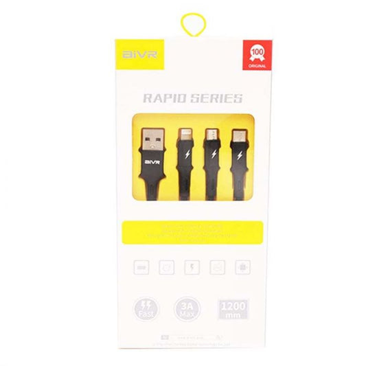 AIVR | CABLE 3EN1 | 1200MM | 3AMP MAX | USB LIGHTNING | MICRO C