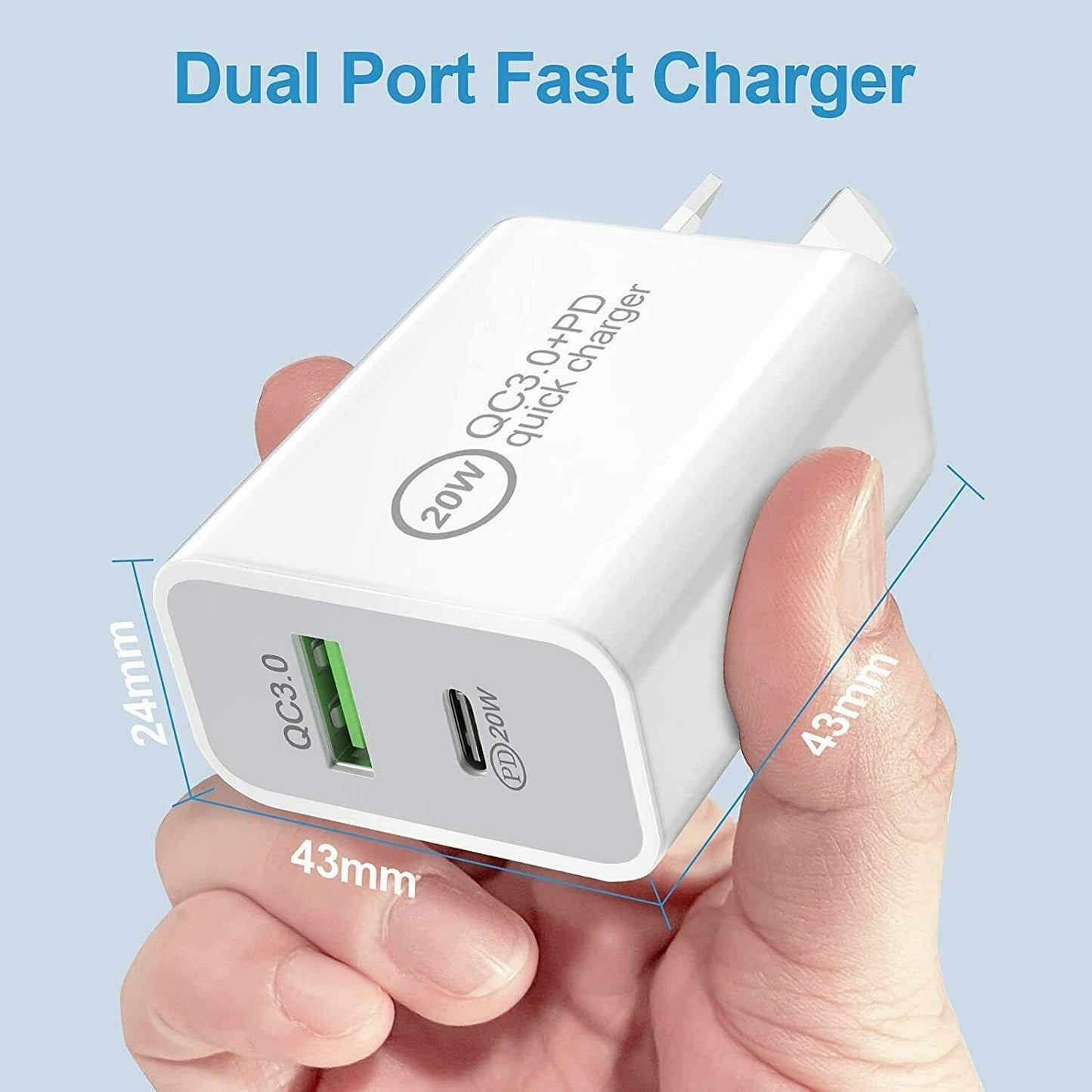 Wall Charger Fast PD Power Adapter DUAL USB Type C QC3.0 For Android iPhone iPad