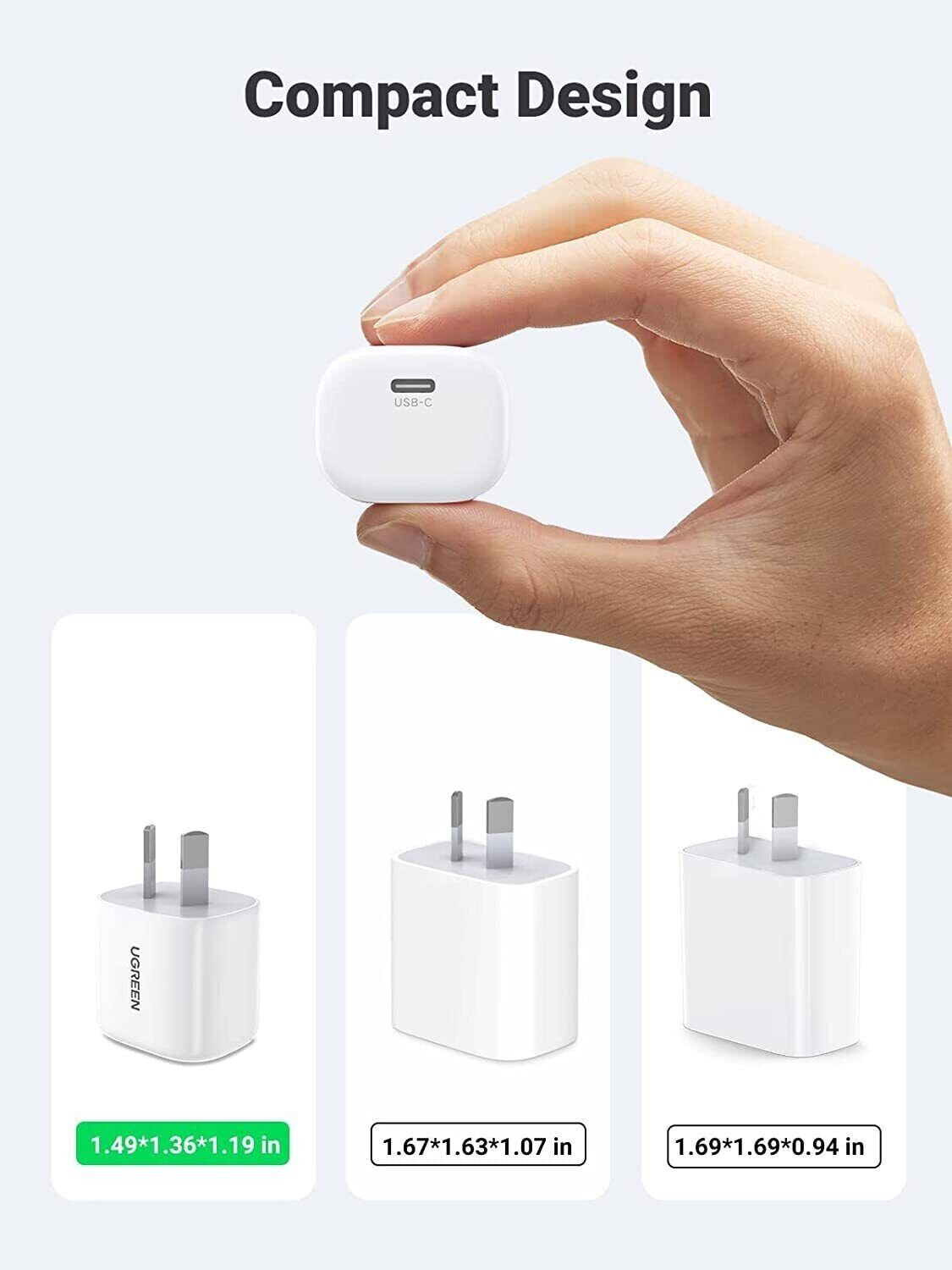 UGREEN Mini 20W USB C Charger PD Fast Charger Block USB-C Power Adapter White